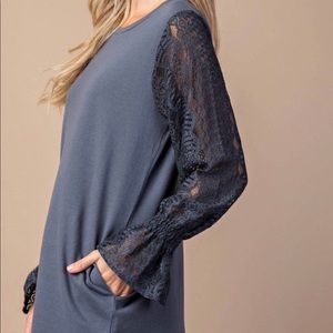 Boutique Lace Sleeve Dress w/Pockets